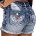 Women's Clothing New Style Back Pocket Wings Embroidery Design Washed Denim Shorts_ecoleips.com