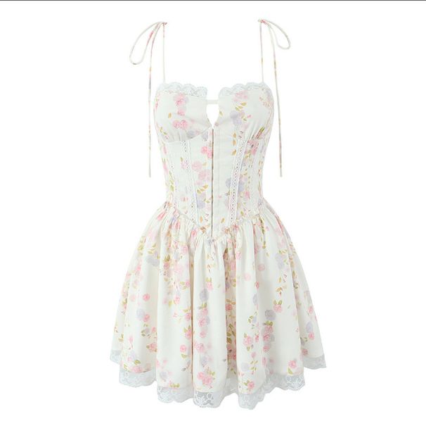 25 New Summer Styles For Women, European And American Style, Sexy Lace Trim, Sweet Print, Waist-cinching, Tie-back,_ecoleips.com