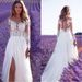 Women's Clothing Long Sleeve Perspective Lace Wedding Dress Bridesmaid Dress Split Long Dress_ecoleips.com