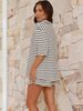 K Casual Two-piece Set With Five Quarter Sleeves Striped Shirt Top And Shorts Set_ecoleips.com