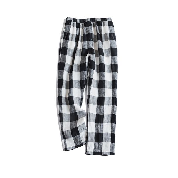Suitable For All Seasons Yarn-Dyed Plaid French Pure Linen Harem Elastic Waist Drawstring Artistic Simple Casual Pants For Women New Style#010_ecoleips.com