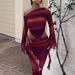 Sexy Fashion Printed Single Slant Shoulder Long Sleeve Ribbon Slim Fit Dress For Women Daily Party Wear_ecoleips.com