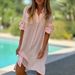 Leisure Spring/Summer Loose-Fitting Beach Short-Sleeved Solid Cotton Linen Shirt Dress_ecoleips.com
