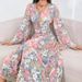 Muslim Dress Women Elegant Floral Print V-Neck A-Line Maxi Dress With Bell Sleeves & Adjustable Waist – Feminine & Stylish For Women_ecoleips.com