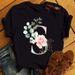 European And American Cross-border Foreign Trade Women's Floral Letter Print Round-neck Short-sleeve T-shirt Top_ecoleips.com