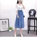 2025 Summer Korean Style High Waist Patchwork Midi Plus Size A-line Simple Pleated Umbrella Skirt_ecoleips.com