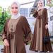 Muslim Dress Women Elegant Color Block Muslim Maxi Dress – Slim Fit Long Sleeve Abaya With Tie Waist_ecoleips.com