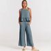 Summer Women's Sleeveless Pleated Vest And Wide Leg Cropped Pants Set Artistic Retro Style Casual Suit_ecoleips.com