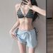 Women's 3-Piece Striped Bikini Set With Shorts Cover-Up For Beach Pool Vacation_ecoleips.com