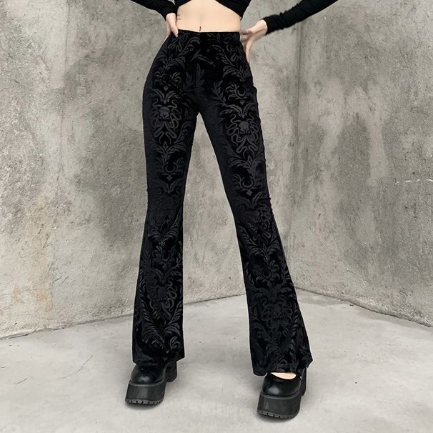 Dark Flared Pants for Women Suede Embossed Design Fashionable Elegant Casual Long Trousers New Summer Style_ecoleips.com