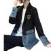 Women's Clothing Petite Women's Korean Style British Denim Blazer Casual Elegant Patchwork Blazer Long Sleeve For Formal & Casual For Women_ecoleips.com