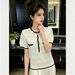French-style Contrast Color Short-sleeve Knit For Women, New Summer Model, Elegant Gold Buttons, Slim Fit, Fashionable_ecoleips.com