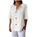 Women's Clothing Summer New Loose T Shirts For Women V Neck Cotton And Linen Button Tops_ecoleips.com