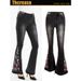 Women's Clothing Elastic Embroidered Flower Flared Pants Black Jeans Trousers_ecoleips.com