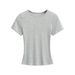 Women's Clothing Solid Color Round Neck Tight Short Sleeve Top Female Slim Thread T Shirt_ecoleips.com