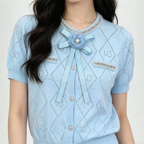 2026 Brand Logo New Round Neck Comfortable High-End Elegant Light Luxury Fashion Versatile Solid Color Knit Sweater For Women_ecoleips.com
