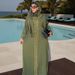 Cross-border Women's Middle Eastern Robe With Headscarf, Saudi Dubai Abaya Long-sleeve Rhinestone Dress 0007#_ecoleips.com