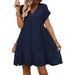 Women's V-Neck Ruffle Hem Flowy Summer Dress - Solid Color Vacation Beach Dress_ecoleips.com