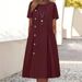 Women's Casual Midi Dress Button Decorated Fold Pocket Fashion Style_ecoleips.com