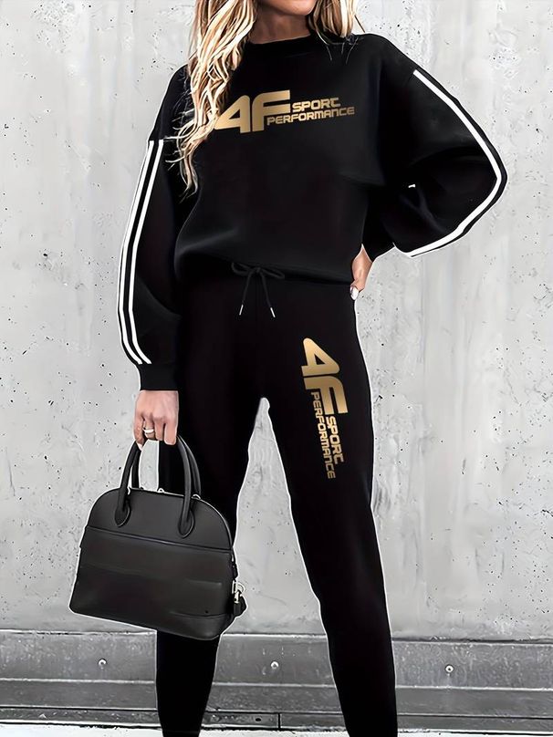 Women's Contrast Color Loose Two-Piece Suit Casual Sports Fashion Autumn Winter Printed Clothing Set_ecoleips.com