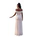 Women's Off-Shoulder Dress Solid Color Side Slit Waist Cinching Pleated Fit Elegant Mesh Patchwork With Metallic Embellishing_ecoleips.com