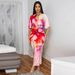 Women's Clothing Print Sexy V Neck Side Slit Skirt Suit New_ecoleips.com