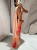 Elegant Tie-dye Gradient Print Sling Long Dress With Scarf Women Holiday Sleeveless Backless Evening Dress Summer Vacation Robes_ecoleips.com
