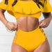 Women's Clothing Plus Size Split Swimsuit Ruffled Shoulder Sexy Tight Solid Color Swimsuit_ecoleips.com