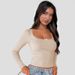 Cross-border 2025 New Long-sleeve -shir For Women, Rendy Brand Slim-fi Lace Pachwork Op, U-neck Slimming Base_ecoleips.com