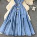 Women's Clothing Design Sense Large Lapel Sleeveless Vest Dress For Women, Hollow Waist Exposed Slim Long Retro Denim Dress For Women_ecoleips.com