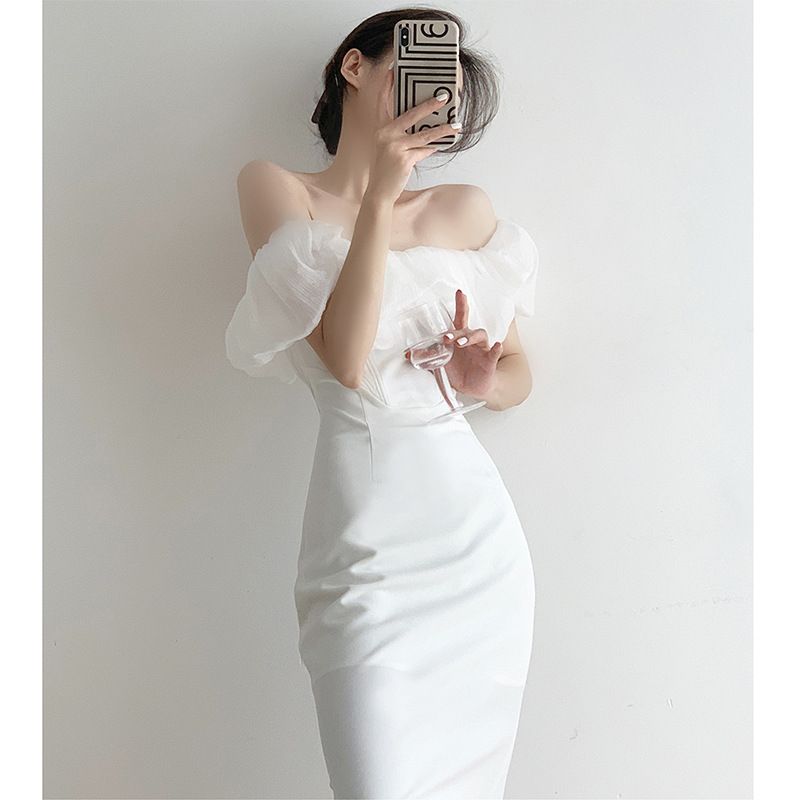 Women's Off-The-Shoulder Sleeveless Dress Unique Alluring Design for Parties And Banquets Spring/Autumn Summer Regular Size_ecoleips.com