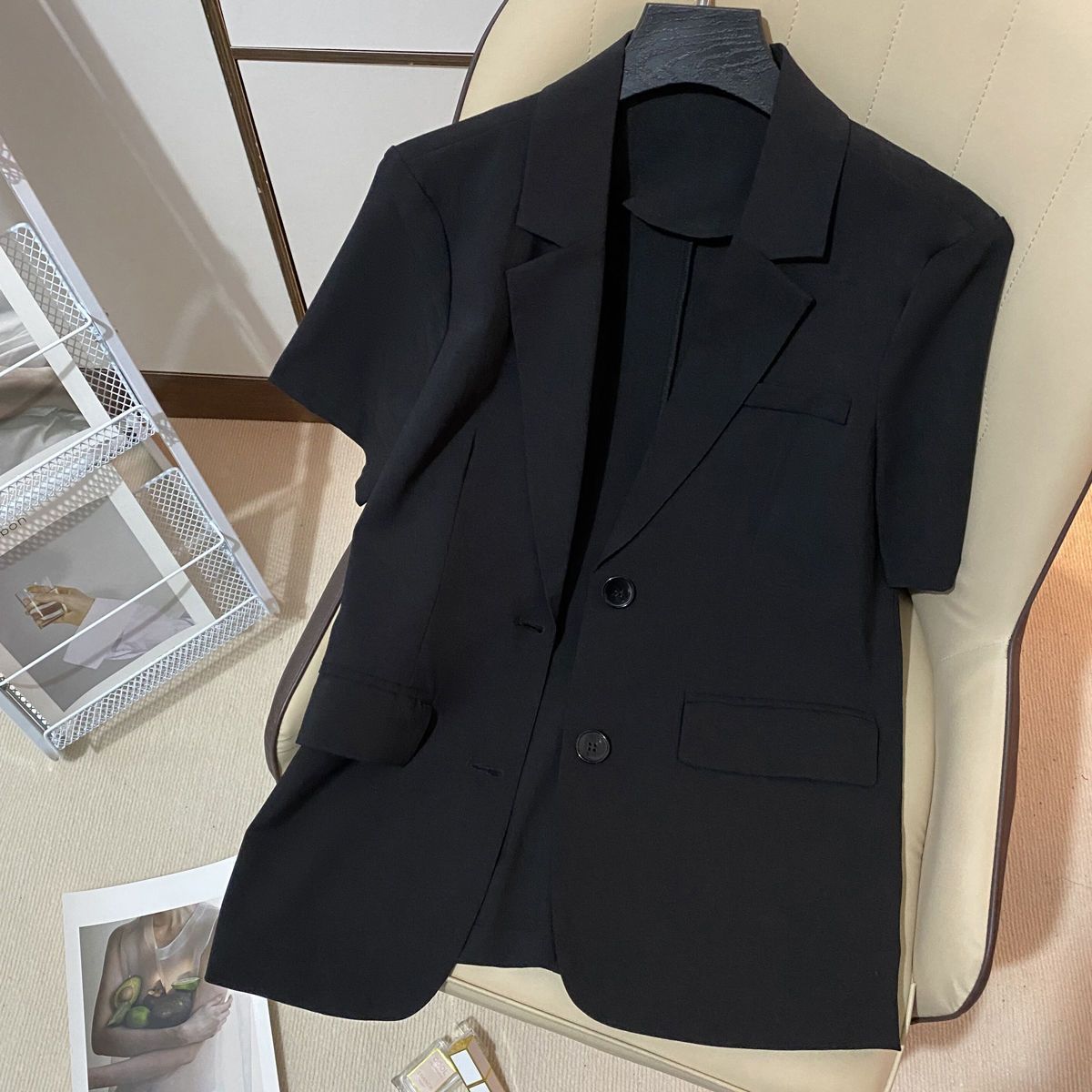 Women's Clothing Black Thin Short Sleeved Suit Jacket Summer New Fat Mm Casual Small Suit_ecoleips.com
