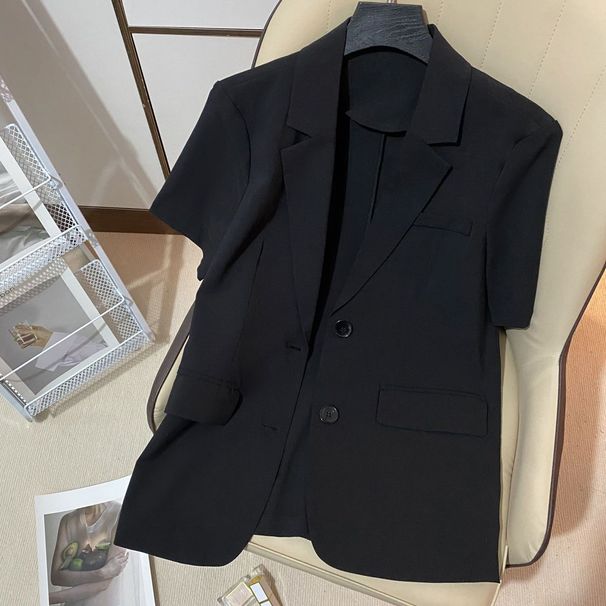 Women's Clothing Black Thin Short Sleeved Suit Jacket Summer New Fat Mm Casual Small Suit_ecoleips.com