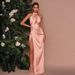 Crisscross Halter Cutout Slit Maxi Dress – Sexy A-Line Evening Gown (Champagne Pink, XS-L, Stretchy & Breathable For Parties & Vacations)_ecoleips.com