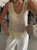 Women's Sparkly Knit Tank Top, Sleeveless U-Neck Scalloped Hem Loose Sweater Vest, Sheer Mesh Lightweight Casual Camisole For Daily Summer Streetwear,_ecoleips.com