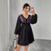 Women's Clothing Plus Size Clothes Elegant Plus Size V-Neck Embroidered Dress - Flowy Retro Summer Dress For Women, Loose Fit High Waist Maxi Dress_ecoleips.com
