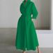 Women's Clothing New Commuting Fashion Collar Long Sleeves Elastic Waist Large Swing Dress_ecoleips.com