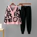 Women's Jacquard Knitted Three Piece Set Casual Loose Fit Cardigan And Pants Combo Lettered Design_ecoleips.com