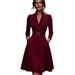 Women's V Neck Long Sleeve Dress Waist Cinching Solid Color Autumn Winter Long Dress European American Style_ecoleips.com