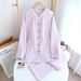Women's Clothing Soft Cotton Waffle Lounge Set For Women - Breathable Long Sleeve PJ Set With Stand Collar, Minimalist Loungewear For Home & Outing_ecoleips.com