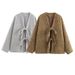 Oversized V-Neck Belted Wool Coat – Street Style Longline Duster In Dark Brown & Silver Gray (S-L)_ecoleips.com