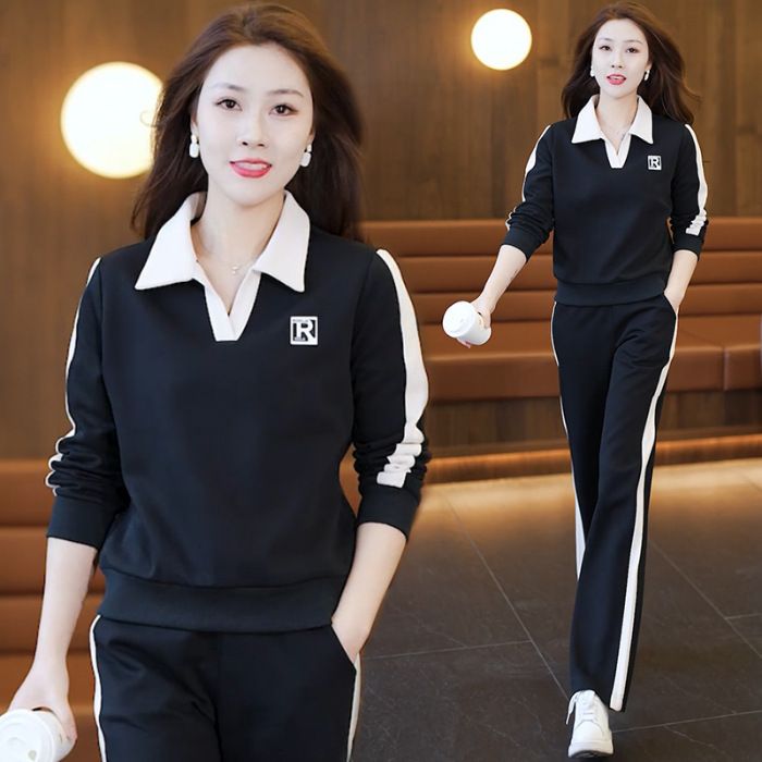 Women's Slim-Fit Casual Sportswear Set – Stylish Collared Sweatshirt & Jogger Pants, Trendy Two-Piece Outfit For Spring & Autumn_ecoleips.com