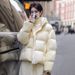"Women's Cropped Puffer Jacket With Hood - 55% White Duck Down Coat, Oversized Sleeve Logo Design For Casual & Couple Styling_ecoleips.com