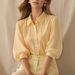 Striped Three Quarter Puff Sleeve Elegant Collared Shirt For Women Bestseller Women's Clothing Tops_ecoleips.com