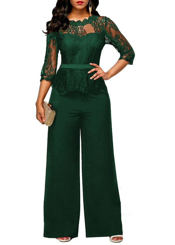 "Elegant Lace Jumpsuit For Women - Sexy Party Wear, Breathable & Comfortable, S-5XL (Red, Green, Black, Bluish)"_ecoleips.com