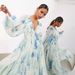 Women's Printed Chiffon V Neck Perspective Pleated Waist Drawstring Long Sleeve Dress_ecoleips.com