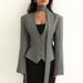 2025 New Fashion Solid Color V-Neck Scarf Decorated Long Sleeve Casual Blazer Jacket Top_ecoleips.com