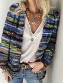Women's Oversized V-Neck Cardigan - Lightweight Cotton Knit Sweater With Distressed Checkered Pattern (S-XXXL)_ecoleips.com