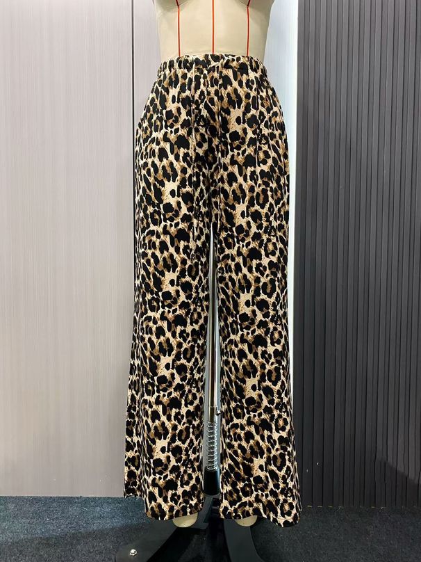 K Street Style Low Waist Casual Pants Straight Leg Wide Leg Pants Fashionable And Versatile Leopard Print Pants_ecoleips.com