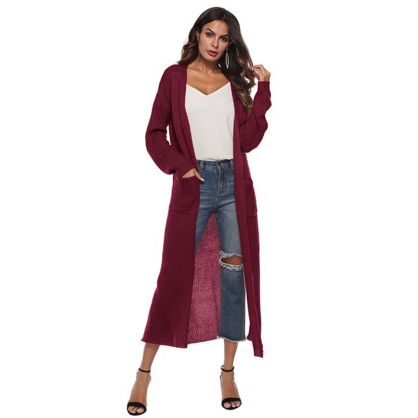 Elegant Mohair Blend Long Cardigan For Women - V-Neck Open Front, Side Slits & Large Pockets, Oversized A-Line Coat In Multiple Colors_ecoleips.com